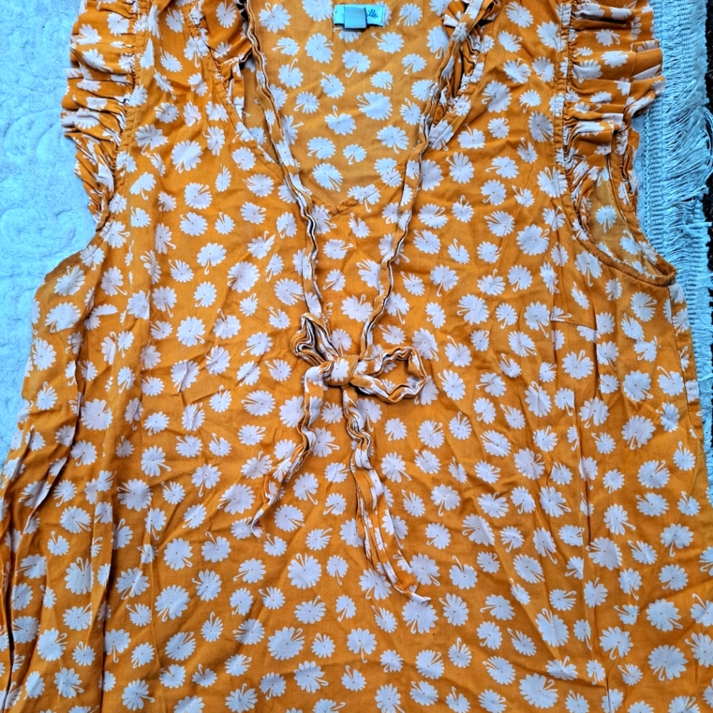 Orange and Floral Tank Top with Ruffles Size 6